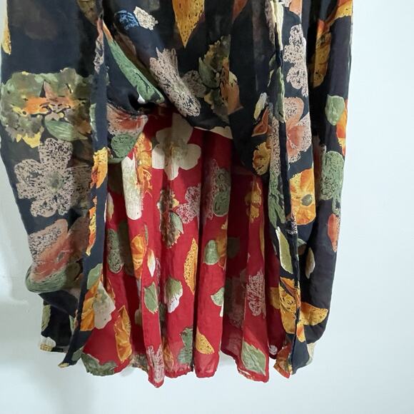 La Cera Reversible Floral Midi Skirt Size L Red Black Watercolor Flowy India - Picture 7 of 11
